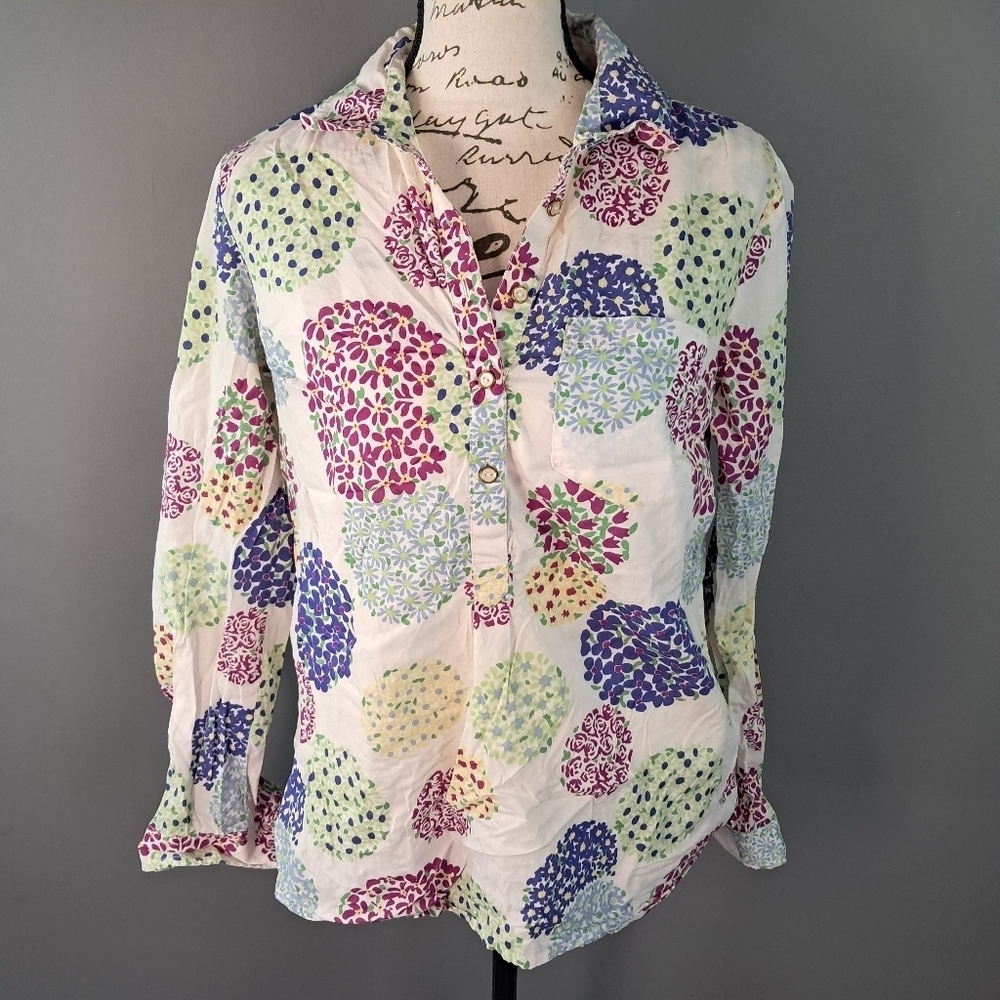 Tommy Hilfiger Womens Floral Button-Down Blouse Size Small Multicolor Geometric